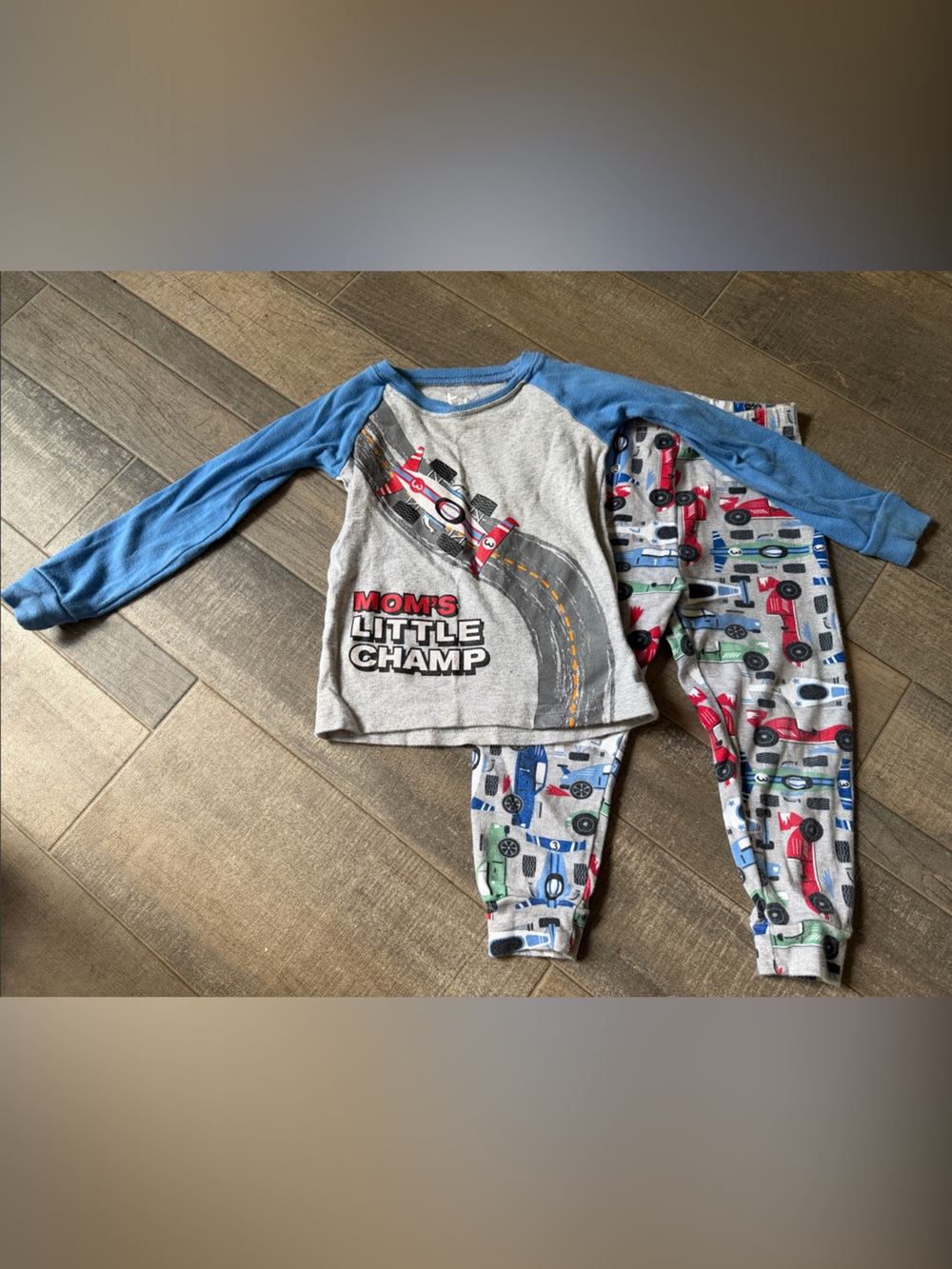 Place Boys Gray and Blue 'Mom's Little Champ' Car Pajama Set